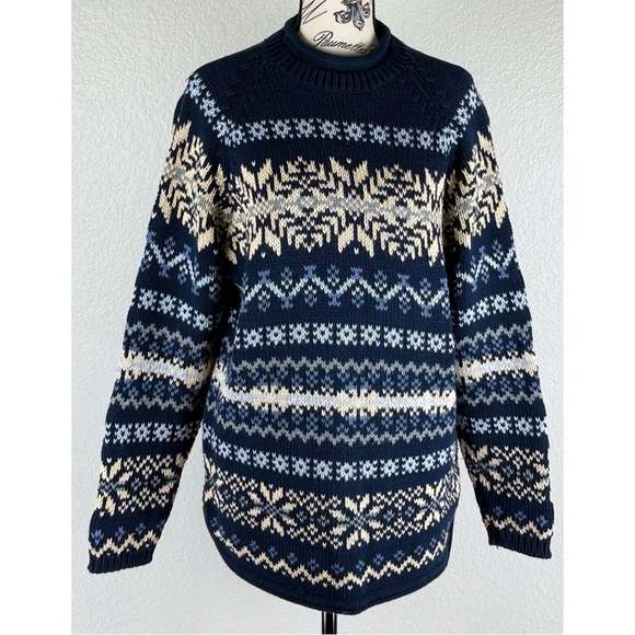 Eddie Bauer Men’s Vintage Nordic Fair Isle Snowflake Ski Sweater, size Large - Picture 2 of 9